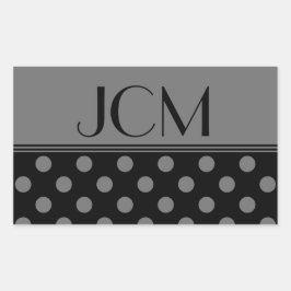 Monogram grijs/zwart polka punt rechthoekige sticker
