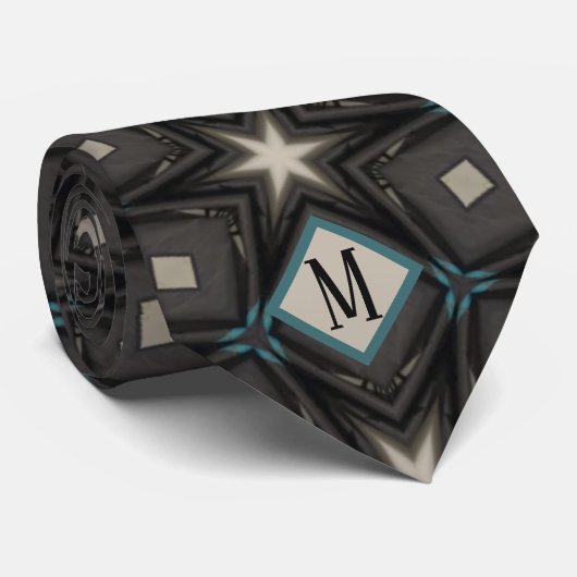 Monogram grijs & zwart-Star uniek patroonontwerp Stropdas (Opgerold)