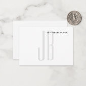 Monogram grijs Zwart wit Modern minimalistisch Notitiekaartje (Voorkant / Achterkant in situ)