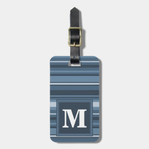 Monogram grijsblauwe strepen bagagelabel