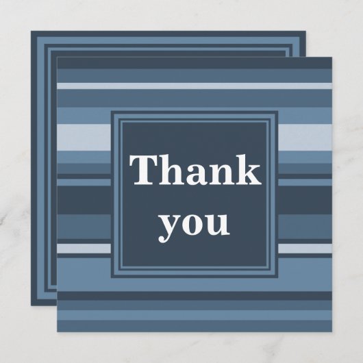 Monogram grijsblauwe strepen bedankkaart (Voorkant / Achterkant)