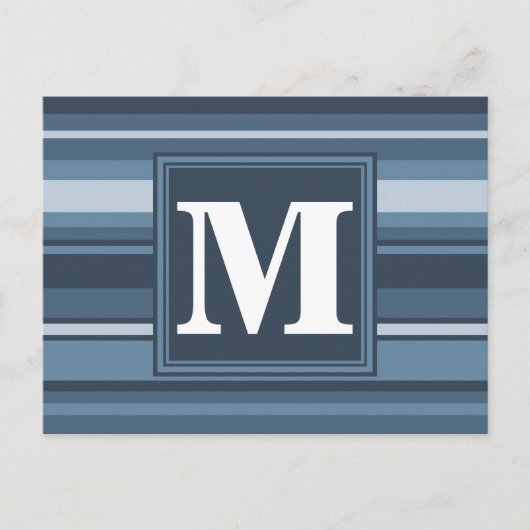 Monogram grijsblauwe strepen briefkaart (Voorkant)