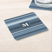Monogram grijsblauwe strepen kartonnen onderzetters (Schuin)