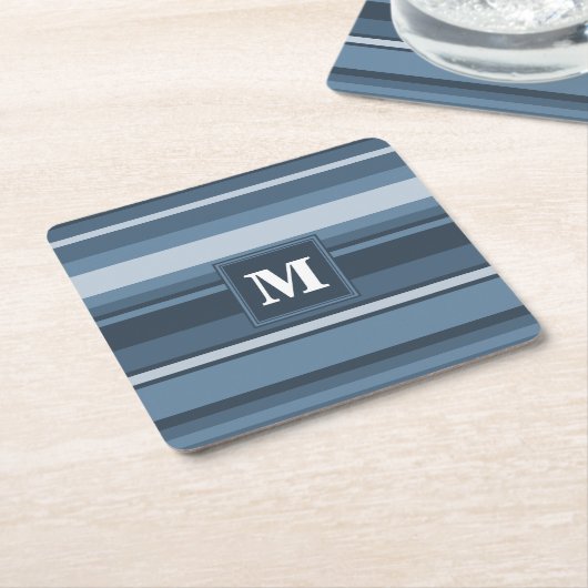 Monogram grijsblauwe strepen kartonnen onderzetters (Schuin)