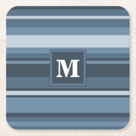 Monogram grijsblauwe strepen kartonnen onderzetters