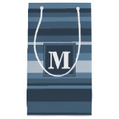 Monogram grijsblauwe strepen klein cadeauzakje (Voorkant)