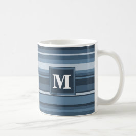 Monogram grijsblauwe strepen koffiemok