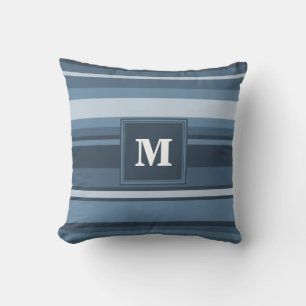 Monogram grijsblauwe strepen kussen