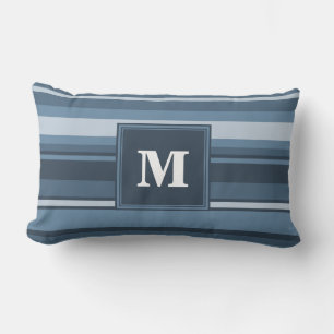 Monogram grijsblauwe strepen kussen