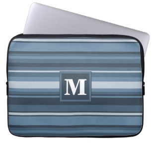 Monogram grijsblauwe strepen laptop sleeve