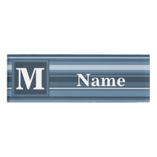 Monogram grijsblauwe strepen naambadge
