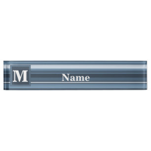 Monogram grijsblauwe strepen naambordje