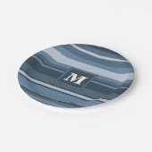 Monogram grijsblauwe strepen papieren bordje (Gekanteld)