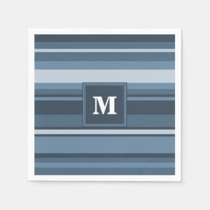Monogram grijsblauwe strepen servetten