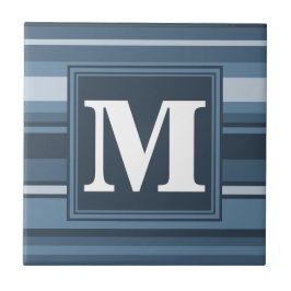 Monogram grijsblauwe strepen tegeltje