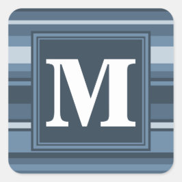 Monogram grijsblauwe strepen vierkante sticker