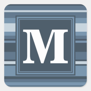 Monogram grijsblauwe strepen vierkante sticker