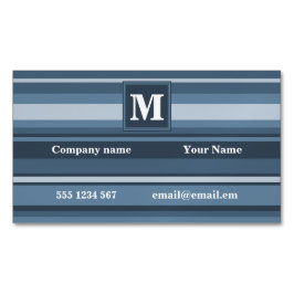 Monogram grijsblauwe strepen visitekaartje magneet