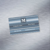 Monogram grijsblauwe strepen visitekaartje magneet (Voorbeeld)