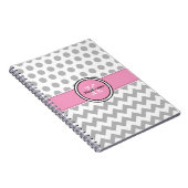 Monogram grijze Chevron en roze spiral notebook Notitieboek (Rechterzijde)