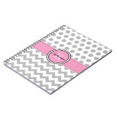 Monogram grijze Chevron en roze spiral notebook Notitieboek (Linkerzijde)