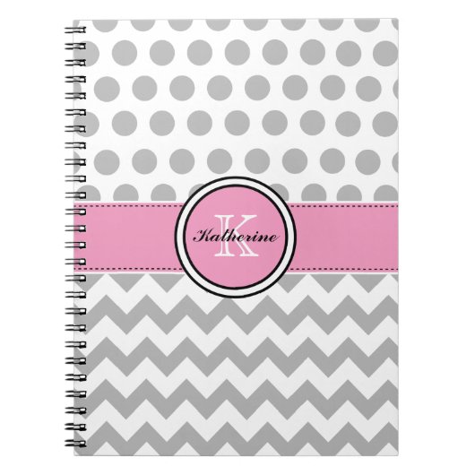 Monogram grijze Chevron en roze spiral notebook Notitieboek (Voorkant)