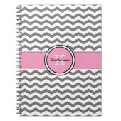 Monogram grijze Chevron en roze spiral notebook Notitieboek (Voorkant)