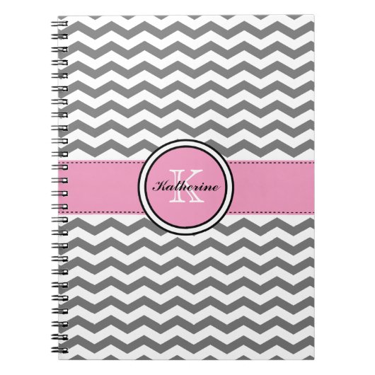 Monogram grijze Chevron en roze spiral notebook Notitieboek (Voorkant)