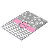 Monogram grijze Chevron Floral roze spiral noteboo Notitieboek (Linkerzijde)