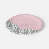 Monogram grijze Chevron met pastroze polaire dot Papieren Bordje (Gekanteld)