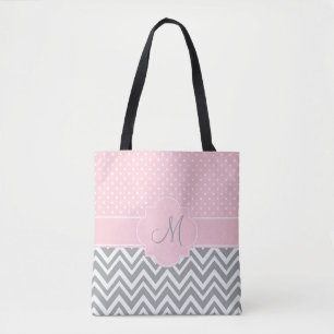Monogram grijze Chevron met pastroze polaire dot Tote Bag