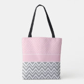 Monogram grijze Chevron met pastroze polaire dot Tote Bag (Achterkant)