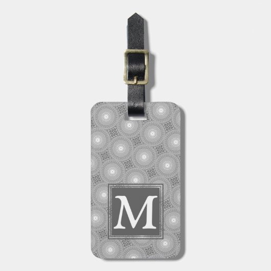 Monogram grijze cirkels patroon bagagelabel (Voorkant verticaal)