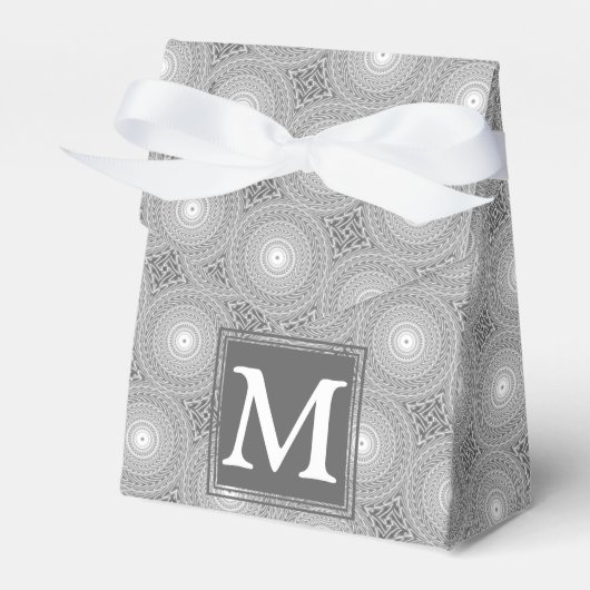 Monogram grijze cirkels patroon bedankdoosjes (Voorkant Zijde)