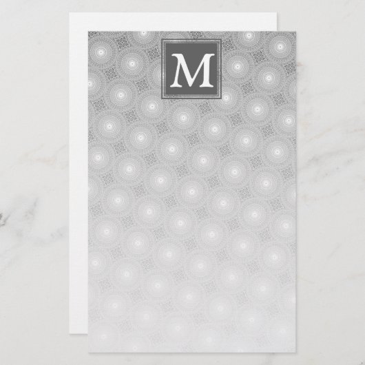 Monogram grijze cirkels patroon briefpapier (Voorkant / Achterkant)
