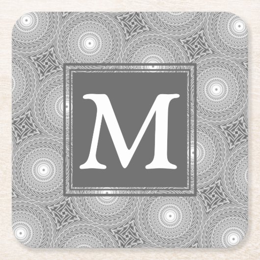 Monogram grijze cirkels patroon kartonnen onderzetters (Voorkant)