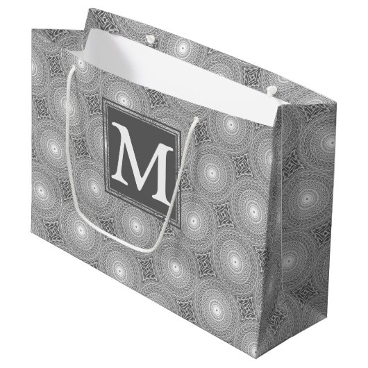 Monogram grijze cirkels patroon large cadeautasje (Voorkant Gekanteld)