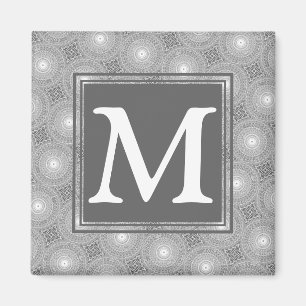 Monogram grijze cirkels patroon magneet