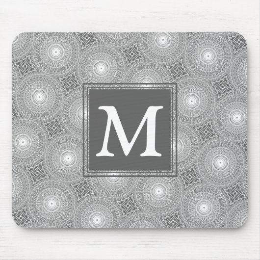 Monogram grijze cirkels patroon muismat (Voorkant)
