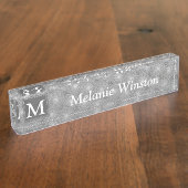 Monogram grijze cirkels patroon naambordje (Zijkant)