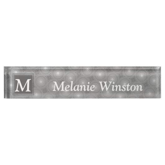 Monogram grijze cirkels patroon naambordje (Voorkant)