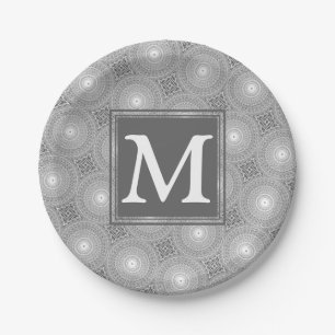 Monogram grijze cirkels patroon papieren bordje