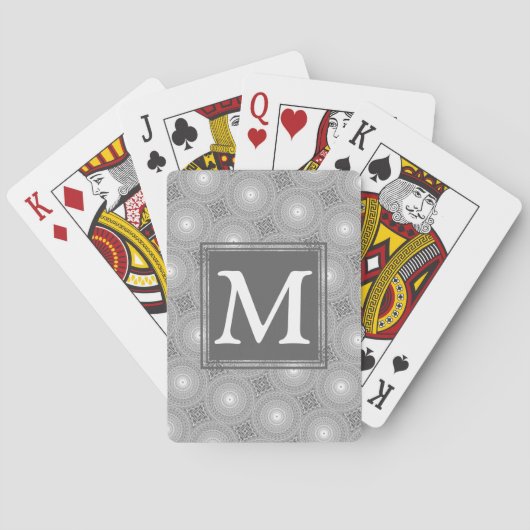 Monogram grijze cirkels patroon pokerkaarten (Achterkant)