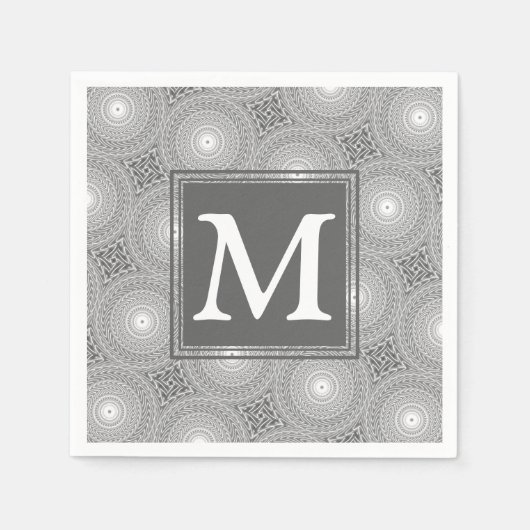 Monogram grijze cirkels patroon servetten (Voorkant)