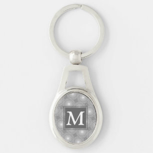 Monogram grijze cirkels patroon sleutelhanger
