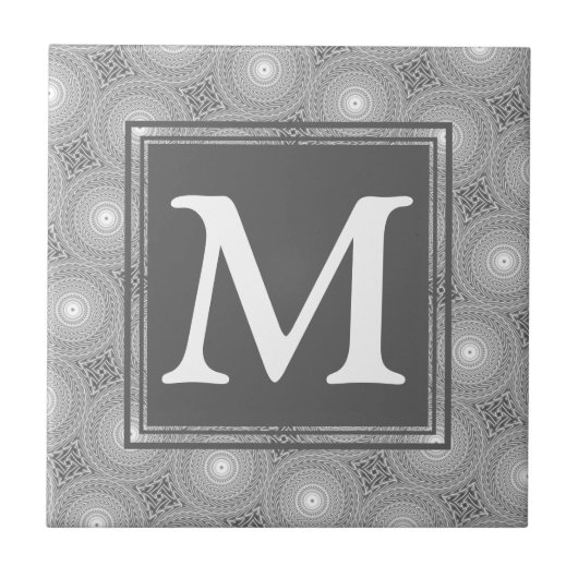 Monogram grijze cirkels patroon tegeltje (Voorkant)