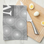 Monogram grijze cirkels patroon theedoek (Quarter Fold)
