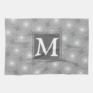 Monogram grijze cirkels patroon theedoek