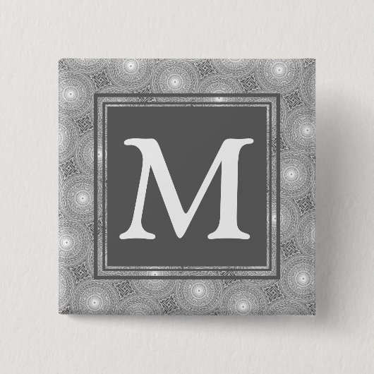 Monogram grijze cirkels patroon vierkante button 5,1 cm (Voorkant)