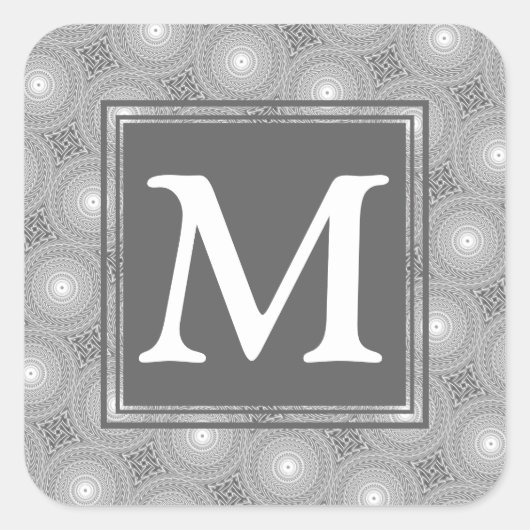 Monogram grijze cirkels patroon vierkante sticker (Voorkant)